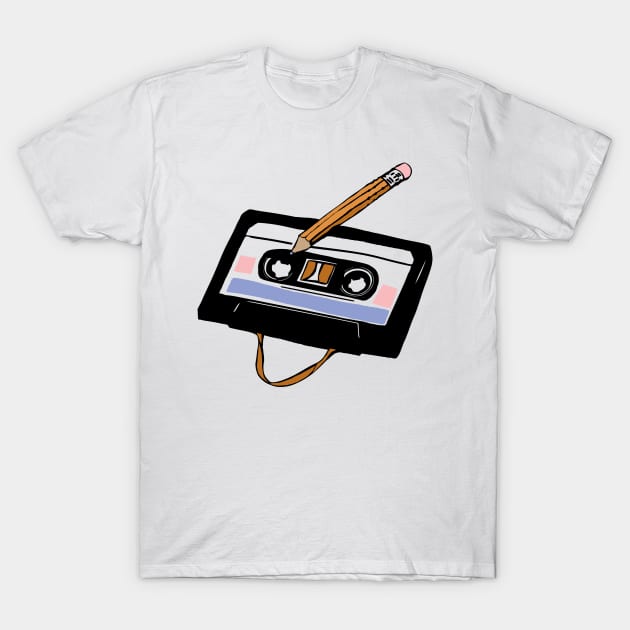 funny cassette tape pencil T-Shirt by Roocolonia